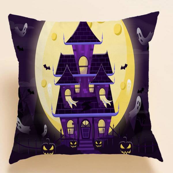

Halloween Castle Print Cushion Cover Without Filler, Multicolor