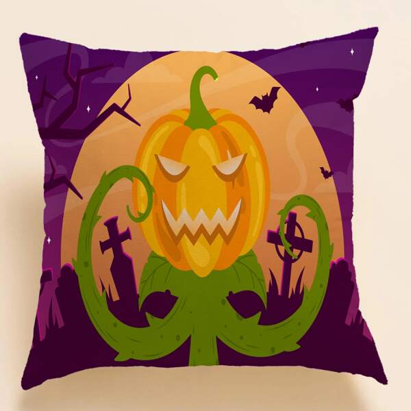 

Halloween Pumpkin Print Cushion Cover Without Filler, Multicolor