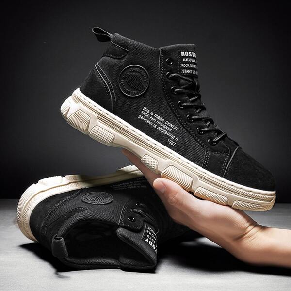 

Men Letter Graphic Lace-up Front Boots, Black