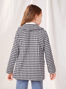 SHEIN 女孩千鳥格網紗前蝴蝶結粗花呢花呢外套 - 黑與白 - 查看 2