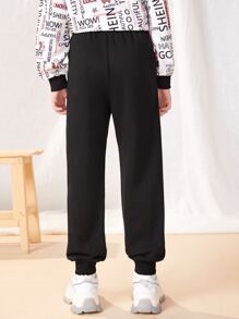 SHEIN Girls Letter Graphic Bow Front Joggers - Black - View 2