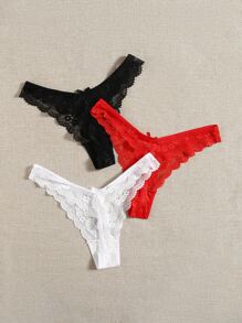 3packs Lace Scallop Trim Panty Set Sexy Lingerie