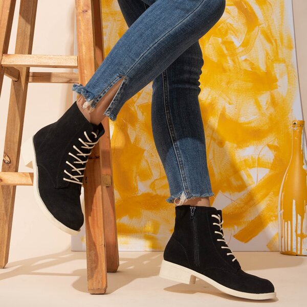 

Minimalist Lace Up Design Side Zipper Classic Boots, Black