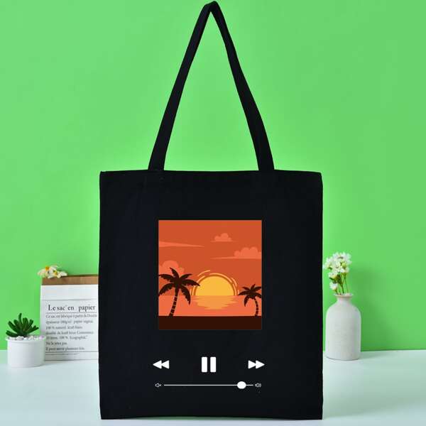 

Tropical Graphic Shopper Bag, Black
