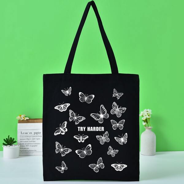 

Butterfly Graphic Shopper Bag, Black