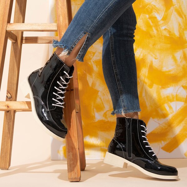 

Minimalist Side Zipper Combat Boots, Black