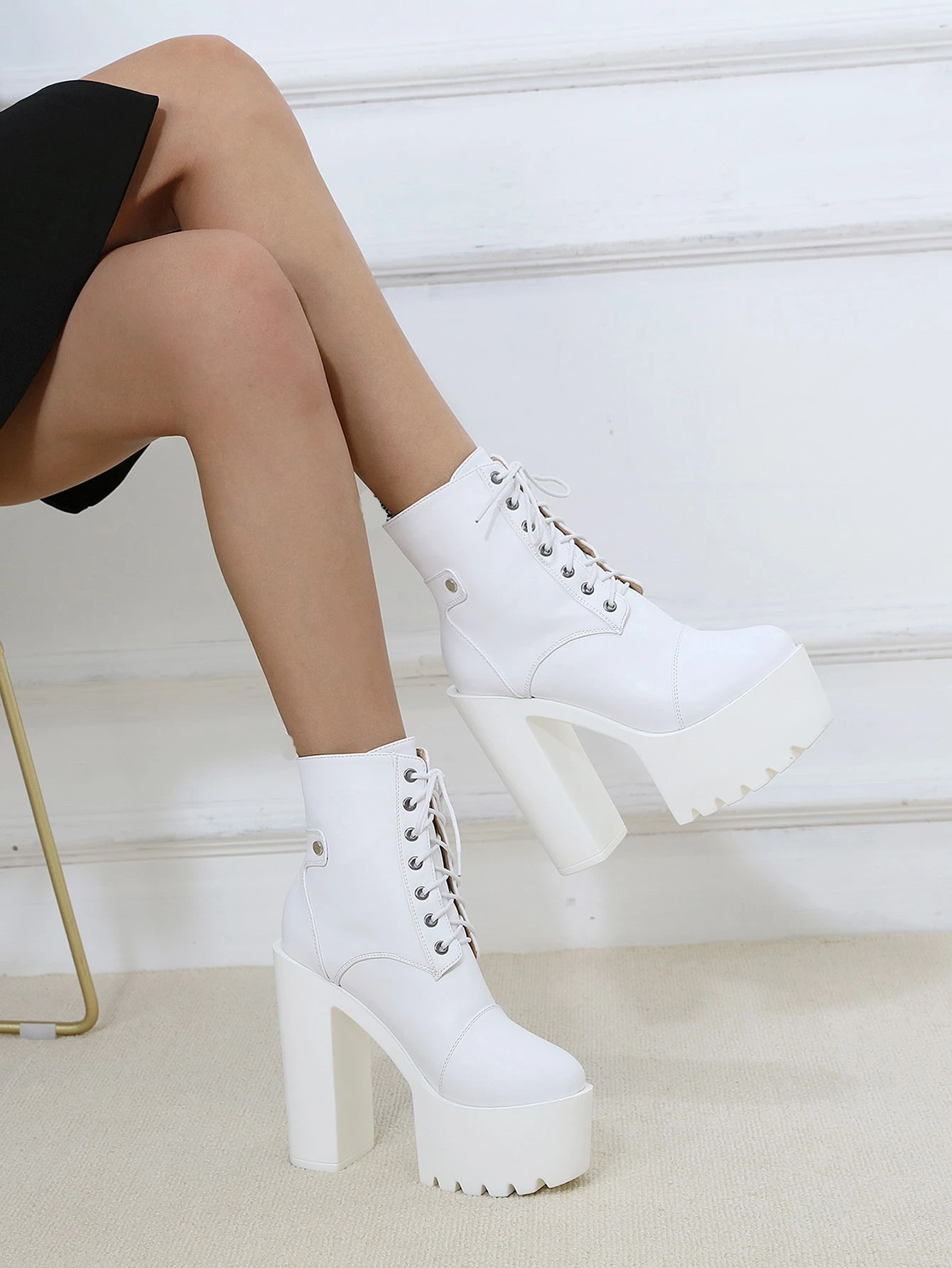 white platform combat boots