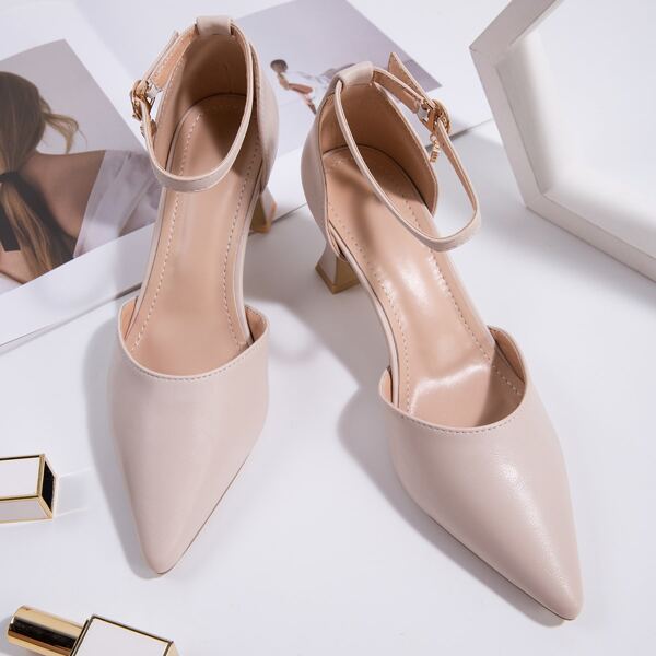 

Minimalist Chunky Heeled Pumps, Baby pink