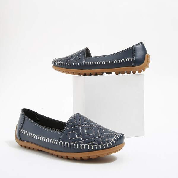 

Hollow Out Trim Ballet Flats, Navy blue