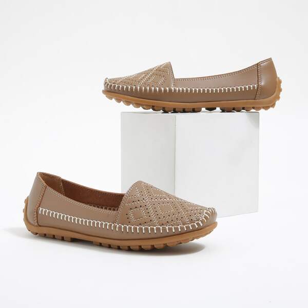 

Hollow Out Trim Ballet Flats, Khaki