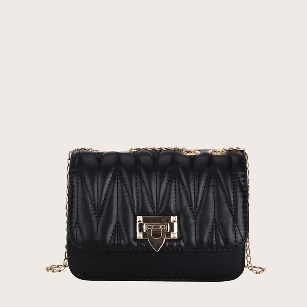 

Minimalist Textured Flap Square Bag, Black