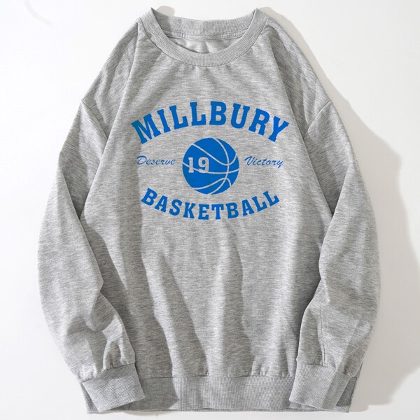 

Letter & Basketball Print Pullover, Grey