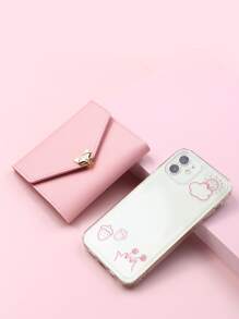 金屬裝飾折疊錢包口袋錢包小錢包ID窗口雙折女士錢包便攜式現金白領工作者學生女性商務通勤辦公室周年禮物生日禮物情人節禮物 - 粉色 - 查看 5