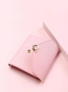 金屬裝飾折疊錢包口袋錢包小錢包ID窗口雙折女士錢包便攜式現金白領工作者學生女性商務通勤辦公室周年禮物生日禮物情人節禮物 - 粉色 - 查看 6