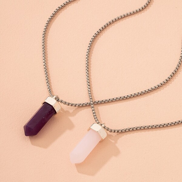 

2pcs Resin Charm Necklace, Multicolor