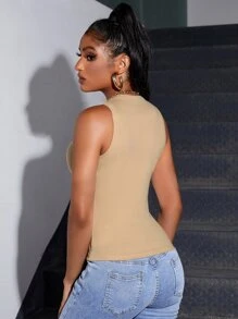 Chiquease Ribbed Knit Tank Top - Khaki - View 2