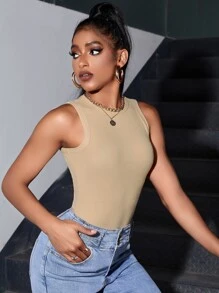 Chiquease Ribbed Knit Tank Top - Khaki - View 4