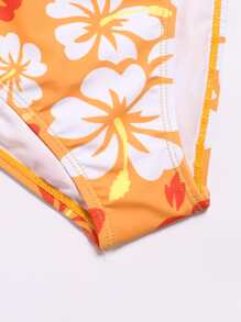 3packs Tween Girl Floral Print Halter Bikini Set & Beach Skirt Summer Beach - Orange - View 4