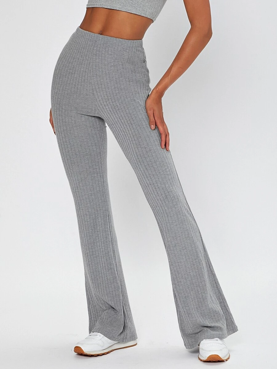 SHEIN Tall 彈性腰帶喇叭褲 - 淺灰色 - 查看 1