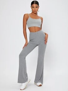 SHEIN Tall 彈性腰帶喇叭褲 - 淺灰色 - 查看 3