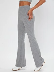 SHEIN Tall 彈性腰帶喇叭褲 - 淺灰色 - 查看 4