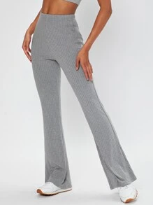 SHEIN Tall 彈性腰帶喇叭褲 - 淺灰色 - 查看 5