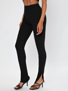SHEIN Tall Solid Split Hem Trousers - Black - View 6