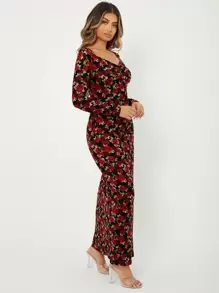 SHEIN SXY 滿版印花雞心領口高衩連衣裙 - 彩色 - 查看 5