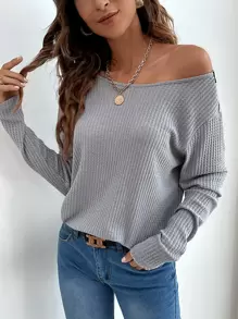 刺繡網紗V型後背T恤 - 灰色 - 查看 2