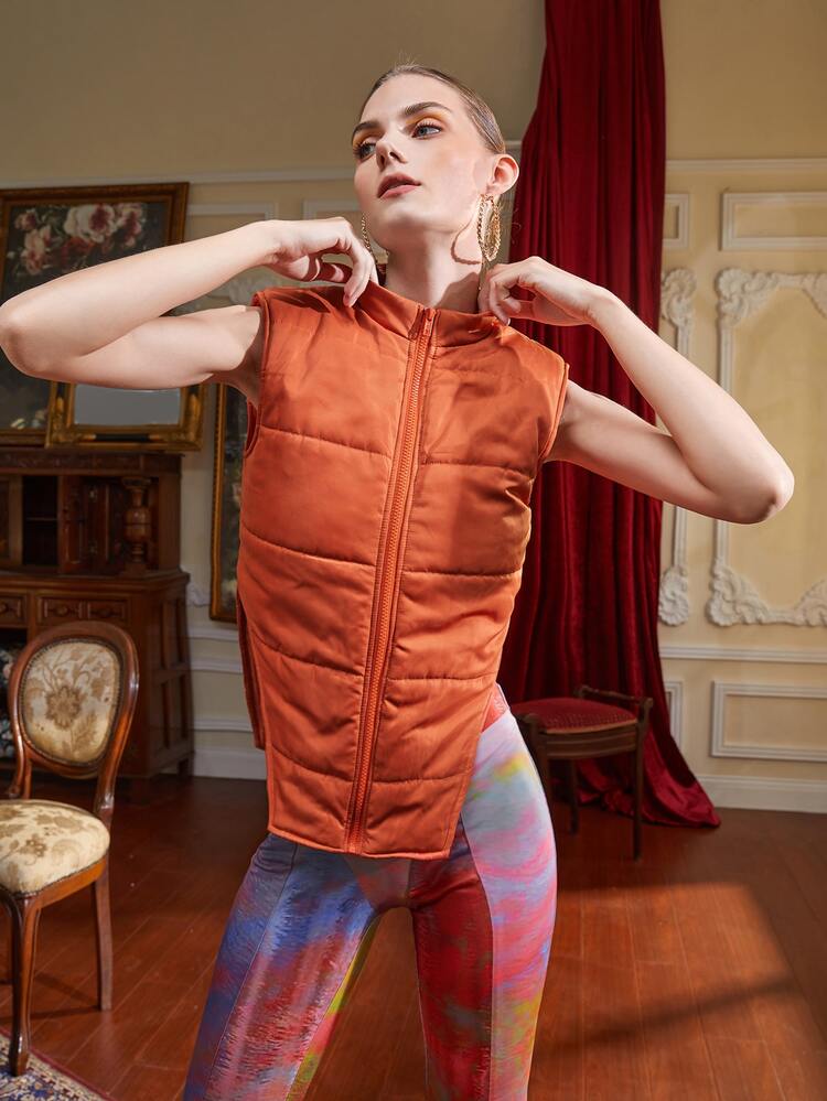 MPDC Abrigo sin mangas acolchado con abertura en el bajo - Naranja - Añade 3