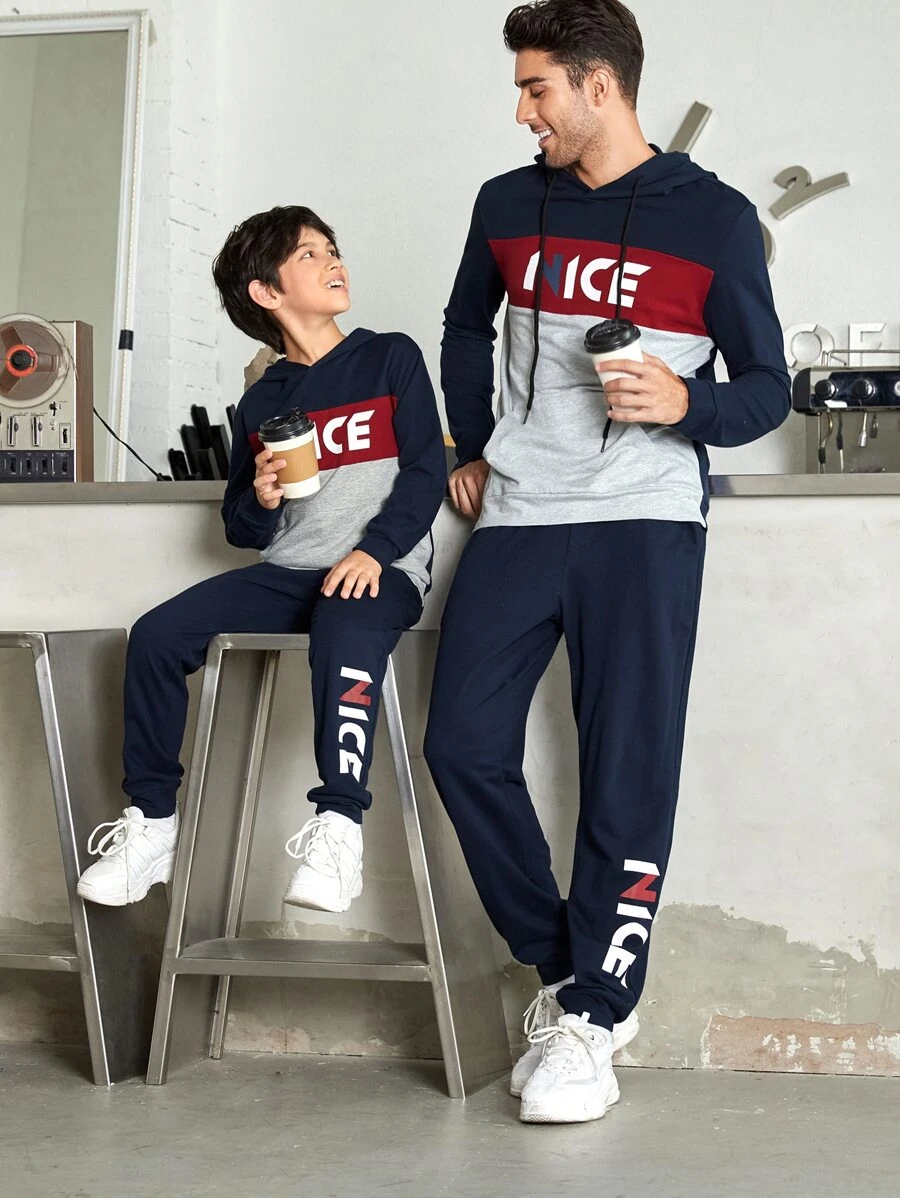 SHEIN Tween Boy Letter Graphic Cut And Sew Hoodie & Sweatpants