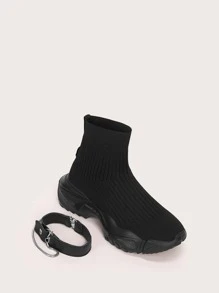 CUCCOO BASICS Minimalist High-Top Sock Sneakers - Black - View 5