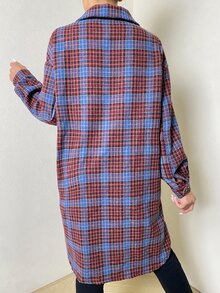 Plaid Print Drop Shoulder Overcoat - Multicolor - View 2