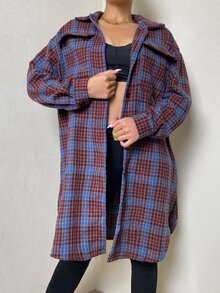 Plaid Print Drop Shoulder Overcoat - Multicolor - View 4