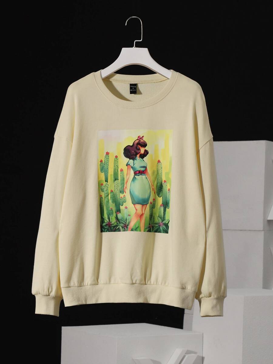 Cetriya 仙人掌和人像圖案運動衫 - 杏色 - 查看 1