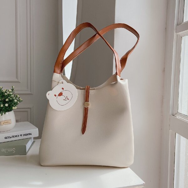 

Cartoon Decor Shoulder Tote Bag With Inner Pouch, Multicolor
