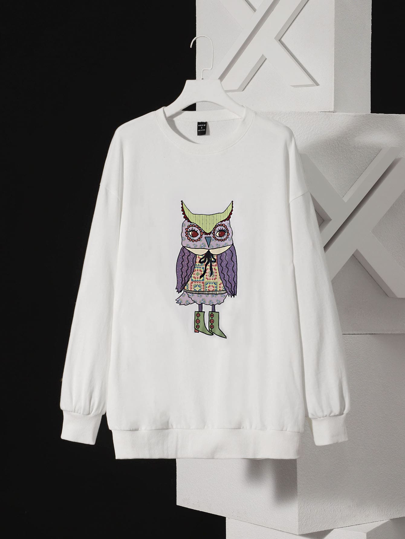 CalicoStarStudio Cartoon Owl Print Sweatshirt - White - View 1