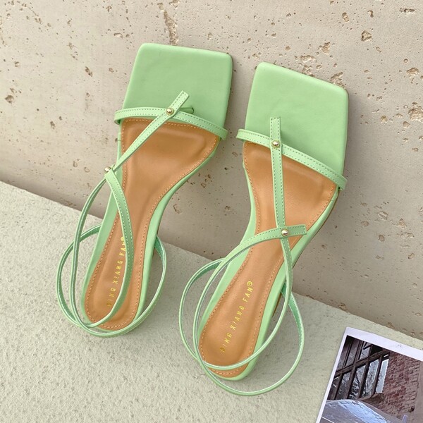 

Minimalist Stiletto Heeled Strappy Sandals, Green