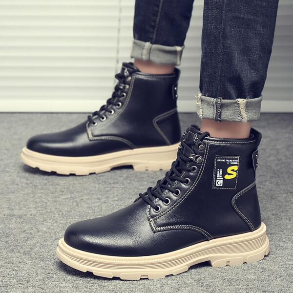 

Men Letter Graphic Lace-up Front Boots, Black