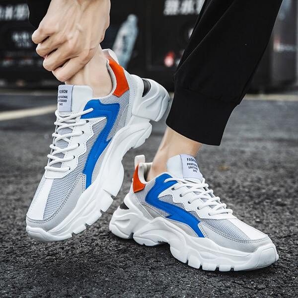 

Men Lace-up Front Colorblock Chunky Sneakers, Royal blue