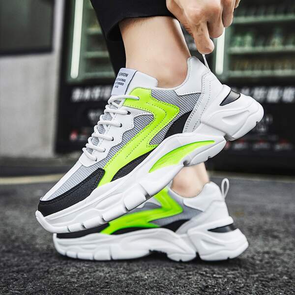 

Men Lace-up Front Low Top Chunky Sneakers, Mint green