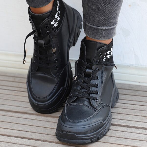 

Houndstooth Graphic Lace Up Front Combat Boots, Black