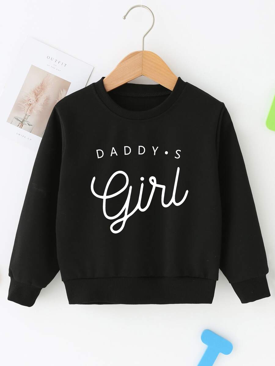 SHEIN Young Girl Casual Letter Graphic Pullover For Spring And Fall - Black - View 1