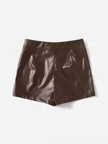 SHEIN Clasi PU Leather Skinny Shorts - Chocolate Brown - View 2
