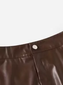 SHEIN Clasi PU Leather Skinny Shorts - Chocolate Brown - View 3