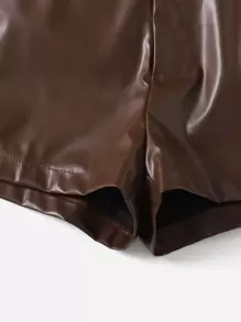 SHEIN Clasi PU Leather Skinny Shorts - Chocolate Brown - View 4
