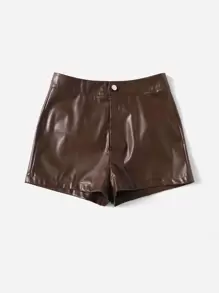 SHEIN Clasi PU Leather Skinny Shorts - Chocolate Brown - View 5