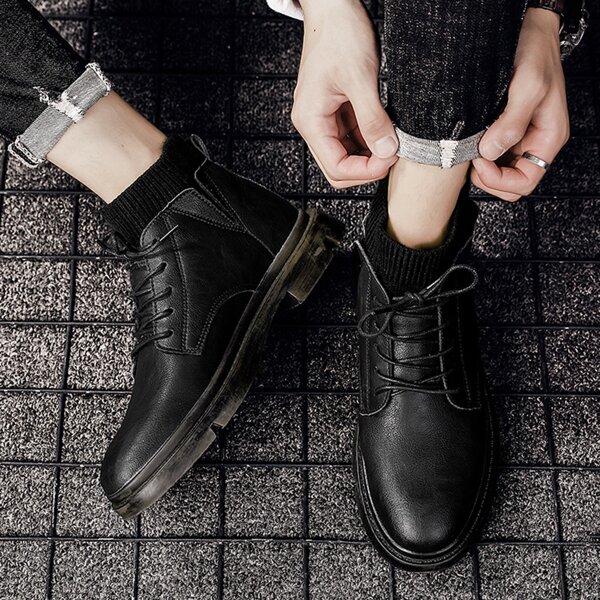

Men Minimalist Lace Up Decor Boots, Black
