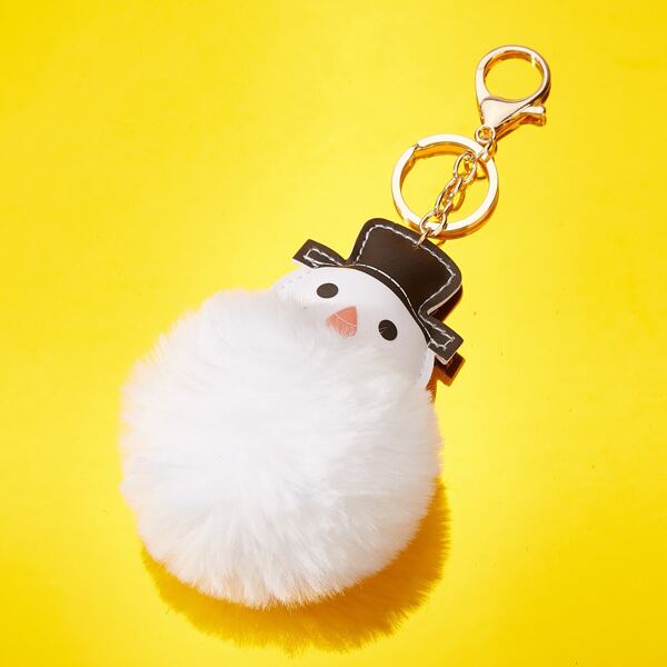 

Snowman Design Pom-pom Decor Bag Charm, White