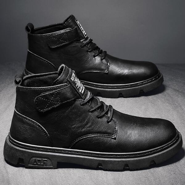 

Men Minimalist Velcro Strap Boots, Black